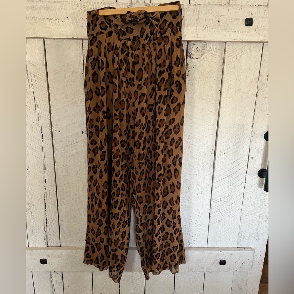 Free People Leopard Print Wide Leg Pants - Brown
